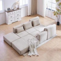 Cozy Modular Sectional with L-Shape and 5 Pillows, Chic Versatile Couch with Soft Corduroy and No Assembly, 100'' L x 35" W x 24" H, Camel(m-8)