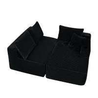 Versatile Corduroy Sectional Sofa with L-Shaped Chaise and Deep Seat, Minimalist Couch for Living Room and Bedroom, 96'' L x 66" W x 33" H, Black(m-9)
