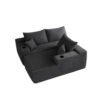 Cushioned Fabric Sofa with L-Shaped Chaise and Side Pockets, Practical Couch for Living Room and Bedroom, 108'' L x 63" W x 23" H, Grey Right(m-8)