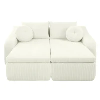 Cozy 2-Piece Chaise Lounge Set with Left and Right Design, Modern Corduroy Lounge Chair with Spring Padding, 66'' L x 76" W x 23" H, White(m-2)