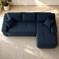 Modern Sectional with L-Shape Chaise and Deep Seat, Cozy Modular Sofa with Cotton-Linen Fabric and No Assembly, 85'' L x 53" W x 24" H, Blue(m-4)
