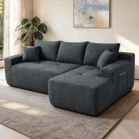 Modern Cloud Sectional with L-Shape Chaise and Deep Seat, Modular Sofa with Cotton-Linen Fabric and No Assembly, 85'' L x 53" W x 24" H, Black(m-5)