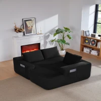 Modern Cloud Sectional with Right L-Shape Chaise and Deep Seat, Cozy Modular Sofa with Corduroy and No Assembly, 97'' L x 60" W x 31" H, Black(m-7)