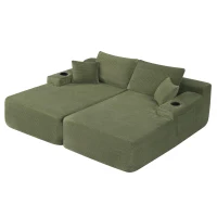 Modern Cloud Sectional with Double Chaise and Deep Seat, Cozy 2-Seater Sofa with Soft Corduroy and No Assembly, 69'' L x 61" W x 30" H, Green(m-12)