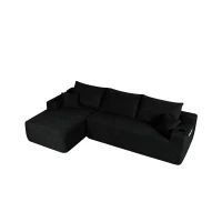Tranquil Fabric Sofa with L-Shaped Chaise and Side Pockets, Crisp Couch for Living Room and Bedroom, 108'' L x 63" W x 23" H, Black Left(m-10)