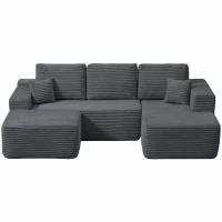 Billowy Fabric Sofa with U-Shaped Chaise and Side Pockets, Tidy Couch for Living Room and Bedroom, 104'' L x 67" W x 32.5" H, Grey Right(m-2)