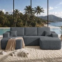 Lush Fabric Sofa with U-Shaped Chaise and Side Pockets, Understated Couch for Living Room and Bedroom, 104'' L x 67" W x 32.5" H, Grey Left(m-4)