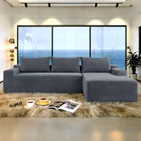 Plush Corduroy Sectional Sofa with L-Shaped Chaise & Deep Seat, Modern Couch for Living Room & Bedroom, 96.5'' L x 60" W x 31" H, Grey Right(m-1)