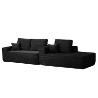Dreamy Fabric Sofa with L-Shaped Chaise and Side Pockets, Smart Couch for Living Room and Bedroom, 104'' L x 67" W x 32.5" H, Black Right(m-7)