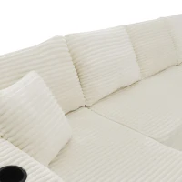 Chic Cloud Sectional with U-Shape Chaise and Cup Holder, Cozy Modular Couch with Side Pockets and No Assembly, 126'' L x 66" W x 26" H, Beige(m-5)