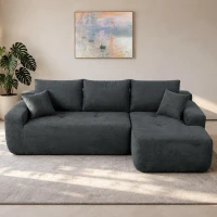 Modern Cloud Sectional with L-Shape Chaise and Deep Seat, Modular Sofa with Cotton-Linen Fabric and No Assembly, 85'' L x 53" W x 24" H, Black(m-1)