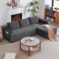 L-Shape Sectional Couch with Right Chaise and Deep Seat, Modern Modular Sofa with Corduroy and No Assembly, 96.5'' L x 60" W x 31" H, Grey(m-4)