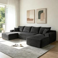 Relaxing Fabric Sectional Sofa with U-Shaped Double Chaise and Pockets, Classy Couch for Living Room and Bedroom, 126'' L x 66" W x 26" H, Grey(m-1)