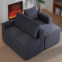 Modern Cloud Sectional with L-Shaped Chaise and Deep Seat, Cozy Modular Sofa with Corduroy and No Assembly, 96.5'' L x 60" W x 31" H, Grey(m-4)