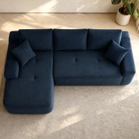 Modern Cloud Sectional with L-Shape Chaise and Deep Seat, Modular Sofa with Cotton-Linen Fabric and No Assembly, 85'' L x 53" W x 24" H, Blue(m-4)