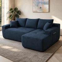 Modern Sectional with L-Shape Chaise and Deep Seat, Cozy Modular Sofa with Cotton-Linen Fabric and No Assembly, 85'' L x 53" W x 24" H, Blue(m-5)