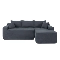 Modern Cloud Sectional with L-Shape Chaise and Deep Seat, Modular Sofa with Cotton-Linen Fabric and No Assembly, 85'' L x 53" W x 24" H, Black(m-2)