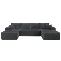 Modern Cloud Sectional with U-Shape Chaise and Side Pockets, Modular Sofa with Deep Seat and No Assembly, 133.5'' L x 66" W x 26" H, Grey(m-2)