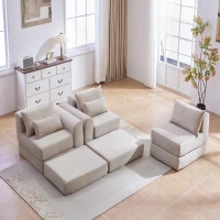 Cozy Modular Sectional with L-Shape and 5 Pillows, Chic Versatile Couch with Soft Corduroy and No Assembly, 100'' L x 35" W x 24" H, Camel(m-10)