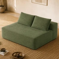 2-Seat Chaise Lounge with Cup Holder and Soft Corduroy, Chic Cloud Couch with Double Chaise and No Assembly, 57'' L x 35" W x 24" H, Green(m-4)