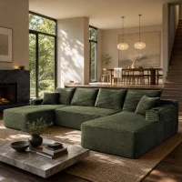 Snug Corduroy Sectional Sofa with U-Shaped Chaise and Side Pockets, Refined Couch for Living Room and Bedroom, 134'' L x 66" W x 26" H, Green(m-5)