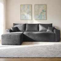 Velvet Fabric Sofa with L-Shaped Chaise and Side Pockets, Classic Couch for Living Room and Bedroom, 108'' L x 63" W x 23" H, Grey Left(m-1)