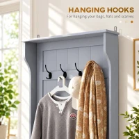 HOMCOM Entryway Hall Tree with Coat Rack and Sitting Bench, Mudroom Bench with Storage, and Hooks, Gray(m-5)