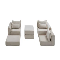 Cozy Modular Sectional with L-Shape and 5 Pillows, Chic Versatile Couch with Soft Corduroy and No Assembly, 100'' L x 35" W x 24" H, Camel(m-11)