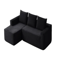 Modern Cloud Sectional with L-Shape Chaise and Deep Seat, Cozy Modular Sofa with Corduroy and No Assembly, 97'' L x 60" W x 31" H, Black(m-9)