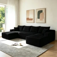 Regal Fabric Sectional Sofa with U-Shaped Chaise and Side Pockets, Dapper Couch for Living Room and Bedroom, 126'' L x 66" W x 26" H, Black(m-1)