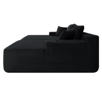 Lasting Corduroy Sectional Sofa with Double Chaise and Deep Seat, Trim Couch for Modern Living Room and Bedroom, 69'' L x 61" W x 30" H, Black(m-10)