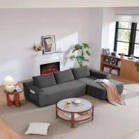 L-Shape Sectional Couch with Right Chaise and Deep Seat, Modern Modular Sofa with Corduroy and No Assembly, 96.5'' L x 60" W x 31" H, Grey(m-6)