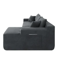 Modern Cloud Sectional with L-Shape Chaise and Deep Seat, Modular Sofa with Cotton-Linen Fabric and No Assembly, 85'' L x 53" W x 24" H, Black(m-11)