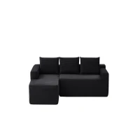 Modern Cloud Sectional with L-Shape Chaise and Deep Seat, Cozy Modular Sofa with Corduroy and No Assembly, 97'' L x 60" W x 31" H, Black(m-12)
