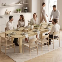 HOMCOM Extendable Oval Dining Table for 4-6, Farmhouse Expandable Kitchen Table, Round Edges, Oak(m-9)