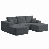Lush Fabric Sofa with U-Shaped Chaise and Side Pockets, Understated Couch for Living Room and Bedroom, 104'' L x 67" W x 32.5" H, Grey Left(m-9)