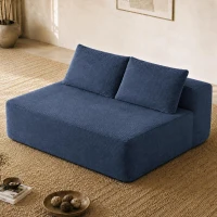 Vivid Corduroy Chaise Lounge with Dual Seats, Deep Seat and Cup Holder, Lively Couch for Living Room and Bedroom, 57'' L x 35" W x 24" H, Blue(m-4)
