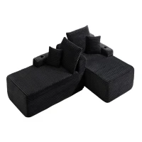 Homey Fabric Sectional Sofa with Double Chaise and Deep Seat, Clean Couch for Modern Living Room and Bedroom, 69'' L x 61" W x 30" H, Black(m-12)