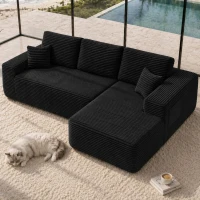 Dreamy Fabric Sofa with L-Shaped Chaise and Side Pockets, Smart Couch for Living Room and Bedroom, 104'' L x 67" W x 32.5" H, Black Right(m-5)