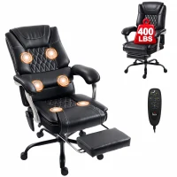 HOMCOM 400lbs Massage Office Chair with Heat, Big and Tall Desk Chair, Lumbar Support, Reclining, Footrest, Black(m-11)