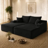 Lasting Corduroy Sectional Sofa with Double Chaise and Deep Seat, Trim Couch for Modern Living Room and Bedroom, 69'' L x 61" W x 30" H, Black(m-4)