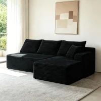 Versatile Corduroy Sectional Sofa with L-Shaped Chaise and Deep Seat, Minimalist Couch for Living Room and Bedroom, 96'' L x 66" W x 33" H, Black(m-1)