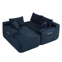 Modern Cloud Sectional with L-Shape Chaise and Deep Seat, Modular Sofa with Cotton-Linen Fabric and No Assembly, 85'' L x 53" W x 24" H, Blue(m-13)