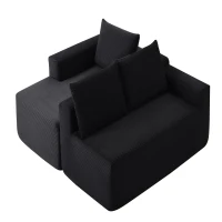 Corduroy Sectional Sofa with L-Shaped Chaise and Deep Seat, Modern Modular Couch for Living Room and Bedroom, 97'' L x 60" W x 31" H, Black(m-9)