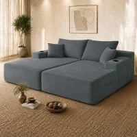 Robust Corduroy Sectional Sofa with Double Chaise and Deep Seat, Neat Couch for Modern Living Room and Bedroom, 69'' L x 61" W x 30" H, Grey(m-5)
