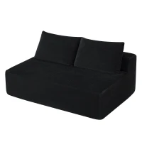 Hearty Corduroy Sectional Sofa with Double Chaise and Deep Seat, Stalwart Couch for Living Room and Apartment, 57'' L x 35" W x 24" H, Black(m-12)