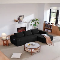 Modern Cloud Sectional with Right L-Shape Chaise and Deep Seat, Cozy Modular Sofa with Corduroy and No Assembly, 97'' L x 60" W x 31" H, Black(m-6)