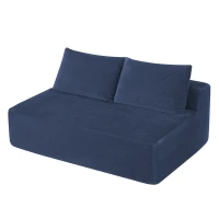 Vivid Corduroy Chaise Lounge with Dual Seats, Deep Seat and Cup Holder, Lively Couch for Living Room and Bedroom, 57'' L x 35" W x 24" H, Blue(m-9)