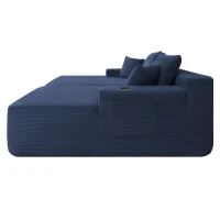 Bold Corduroy Sectional Sofa with Double Chaise and Deep Seat, Cheerful Couch for Modern Living Room and Bedroom, 69'' L x 61" W x 30" H, Blue(m-11)
