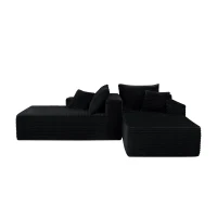 Fresh Fabric Sectional Sofa with Dual Chaise, Deep Seat and Cup Holder, Handy Couch for Living Room and Bedroom, 76'' L x 66" W x 26" H, Black(m-11)